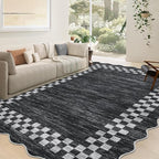 GarveeHome 4x6 Area Rug Small Washable Living Room Rug Scalloped Rug with Rubber Backing Stain Resistant Low Pile Dining Room Throw Carpet Modern Bordered Mat for Bedroom Kitchen, Grey