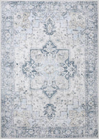 GENIMO 10x14 Area Rugs for Living Room, Machine Washable Rug, Non Slip Vintage Rugs, Low Pile Lightweight Chenille Print Rug for Bedroom, Dining Room, Home Office, Blue