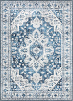 Moynesa Ultra-Thin Vintage 8x10 Area Rugs - Blue Bedroom Rugs for Living Room Non-Slip Stain Resistant, Printed Oriental Playroom Mat Indoor Floor Carpet for Dining Table Office Decor