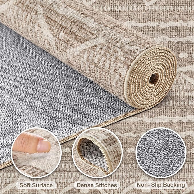 Nakagishi Area Rug 6x9 Living Room: Washable Boho Large Neutral Soft Farmhouse Rugs Stain Resistant Modern Indoor Floor Non Slip Accent Carpet for Bedroom Nursery Kids Playroom Office Dining Room Dorm