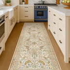 2'6"x8' Long Hallway Runner Rug - Vintage Botanical Wide Runners for Kitchen Bedroom Hall Way, Washable Non Slip with Rubber Backing, Beige Floral Décor