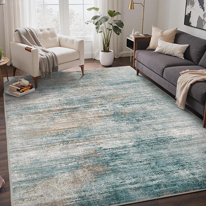 Bavni 5x7 Rug, Modern Machine Washable Rug Non-Slip, Soft Lightweight Area Rug, Stain Resistant Rugs for Living Room, Bedroom, Dining Room, Avocado Green