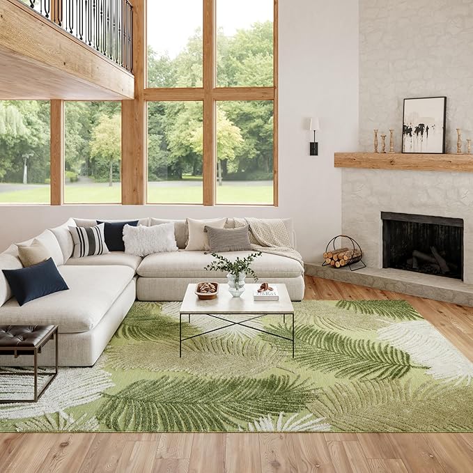 Nourison Home Suncoast Green 7'10" x 9'10" Area Rug - Easy Clean, Non Shedding, Bed Room, Living Room, Dining Room, Kitchen (8' x 10')
