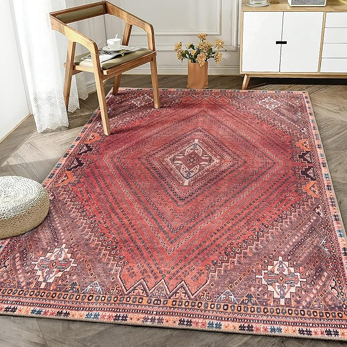Bloom Rugs Washable Non-Slip 3' x 5' Rug - Red/Multicolor Traditional Bordered Area Rug for Living Room, Bedroom, Dining Room, and Kitchen - Exact Size: 3' x 5'