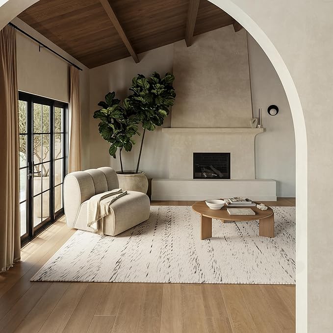 Rugs USA Santa Ynez Ivory/Grey, 4' x 6', Handmade, Marled, Wool & Cotton, Soft and Cozy, High Traffic, Stain Resistant, Easy Clean, Durable Area Rug for Bedroom, Living Room, Dining, Den, Foyer