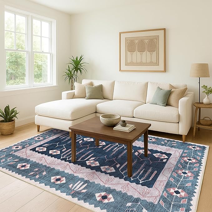 Washable Area Rug. Modern Farmhouse. Vintage. Turkish. Bohemian. Distressed. Oriental. Traditional. Rugs for Living Room. Dining. Bedroom. Office. Entryway. Foyer. (862CN, 2'5" x 13')