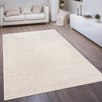 Paco Home Modern Area Rug with Raised Curved Line Pattern – Minimalist Design in Cream, Size: 5'3" x 7'7"