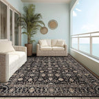 Area Rug Non Slip Machine Washable Ultra Soft Living Room/Bedroom/Kitchen/Outdoor/Classroom Black Gold, 8'×10'
