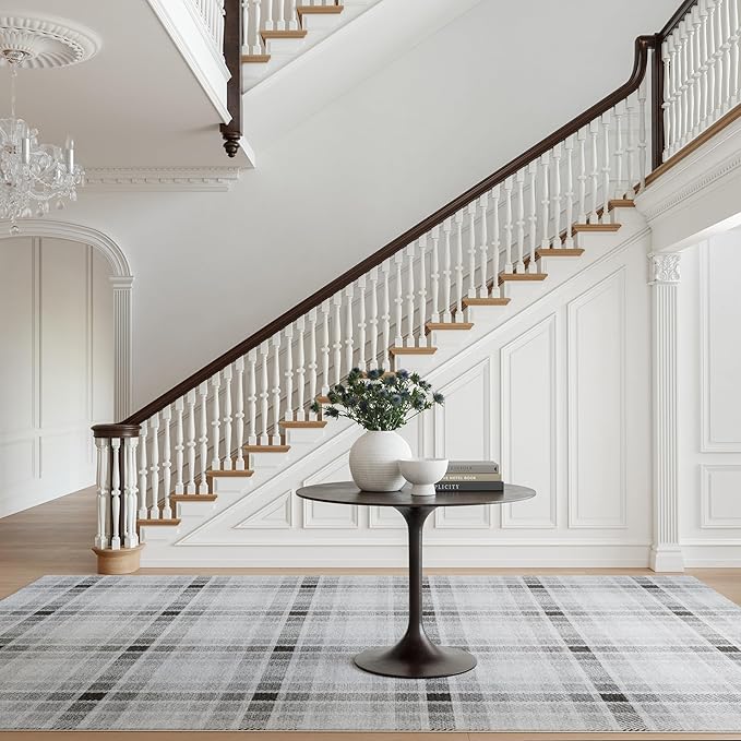 Dash & Albert Andri Plaid Black Machine Washable Rug, 3 X 5 Feet, Black/White Plaid Pattern