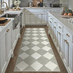 3x8 Runner Checkered Rug for Hallways Grey Washable Long Carpet Non-Slip Low Pile Boho Indoor Accent Throw Rug for Entrance Kitchen Bedroom Dining Laundry