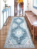 SERISSA Boho Washable Runner Rug, 2x6 Rug Non-Slip Vintage Blue Hallway Kitchen Runner Rug Ultra Soft Print Distressed Floor Carpet for Bedroom Bathroom Laundry Living Room