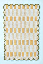 Hand-Tufted Wool Rug with Scalloped Edges, Light Blue Plaid Pattern, Cozy Soft Area Rug for Living Room, Bedroom, and Nursery, Handmade Modern Accent Rug, 7x11 Ft
