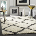 SAFAVIEH Dallas Shag Collection Area Rug - 6' x 9', Ivory & Dark Grey, Trellis Design, Non-Shedding & Easy Care, 1.5-inch Thick Ideal for High Traffic Areas in Living Room, Bedroom (SGD257H)