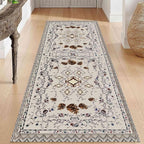 Floral Runner for Kitchen, Boho Vintage Distressed Pineal Rug; 2x8ft, Grey; Non-Slip, Soft Low Pile, Indoor Room Washable Rug for Laundry, Hallway, Bathroom