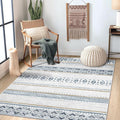 BESTSWEETIE 4x6 Area Rugs for Living Room Washable Moroccan Farmhouse Neutral Geometric Low Pile Non-Slip Soft Print Pattern Rug for Bedroom Kitchen Dining Room Entryway Blue/Brown