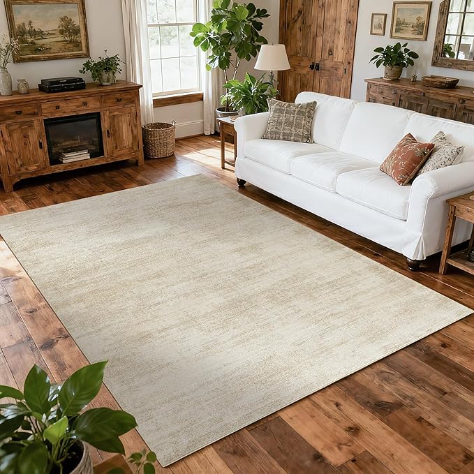 6x9 Area Rugs for Living Room, Washable Tan Beige Neutral Abstract Boho Modern Farmhouse Rug for Dining Room Under Table Bedroom Tan Coffee Brown with Beige