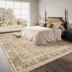 HelloTree Washable Rugs 9x12 Area Rug for Living Room, Vintage Boho Khaki Rug Non Slip Carpet Retro Accent Indoor Mat Print Distressed Low Pile Throw Large Rug for Office Dining Room Bedside-Khaki