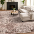 Brown Living Room Rug 8x10 - Retro Washable Rug for Dining Room, Fireplace, Bedroom, Non Slip Low Pile Abstract Warm Tan and Terracotta