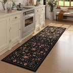 Vintage Medallion Floral Washable Runner Rug 2'7"x8', Non-Slip Low Pile Soft Carpet for Hallways, Laundry, Bedroom, Bathroom, Entryway | Black