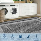 GarveeHome Washable Rug 5x7 Modern Bordered Rug with Non Slip Rubber Backing, Low Pile Thin Carpet, Soft Non Shedding Floor Covering, Foldable Printed Carpet for Living Room Bedroom, Black