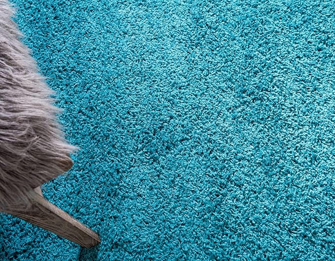 Unique Loom Solid Shag Collection Area Rug (7' 1" x 10' Rectangle, Deep Aqua Blue)