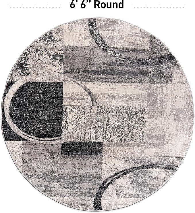 Rugshop Contemporary Abstract Circle Design Soft Area Rug 6' 6" Round Cream