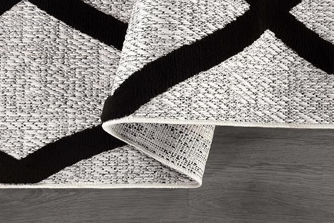 CAMILSON Modern Rug 9x12 Luxury Diamond Pattern Large Micro Loop Area Rugs Soft High-Low Pile Stain Resistant Easy to Clean Non-Shedding Durable Living Room Bedroom Indoor Carpet (Black/Gray)