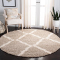 SAFAVIEH Dallas Shag Collection Area Rug - 6' Round, Beige & Ivory, Trellis Design, Non-Shedding & Easy Care, 1.5-inch Thick Ideal for High Traffic Areas in Living Room, Bedroom (SGD257D)