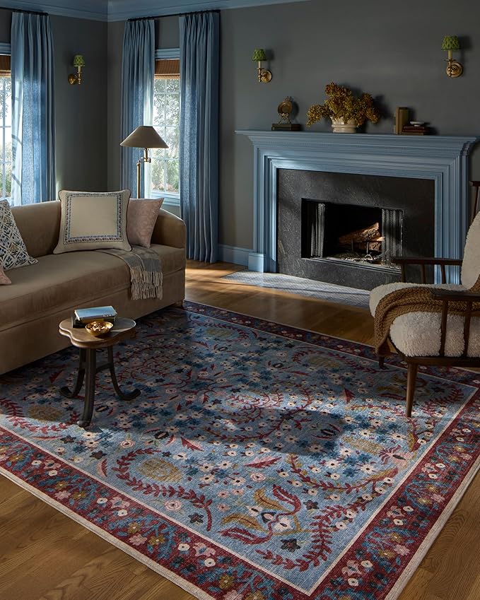 Loloi Rifle Paper Co. Canopy Collection CNP-03 Red/Blue 3'-9" x 3'-9" Round Accent Rug