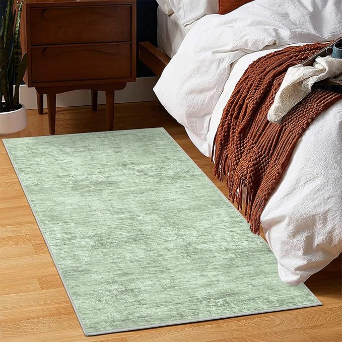 RUGSREAL Small Area Rug 2x3 Entryway Mat with Rubber Backing Stain Resistant Throw Carpet Modern Solid Color Bath Mat Contempowary Washable Rug for Living Room Bedroom Dining Room Kitchen, Green 2x3