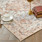 jinchan Area Rug 6x9 Washable Living Room Rug Vintage Indoor Large Floor Cover Distressed Lightweight Non-Slip Low Pile Thin Mat Accent Stain Resistant Carpet for Bedroom Dining Room Office Brick Red