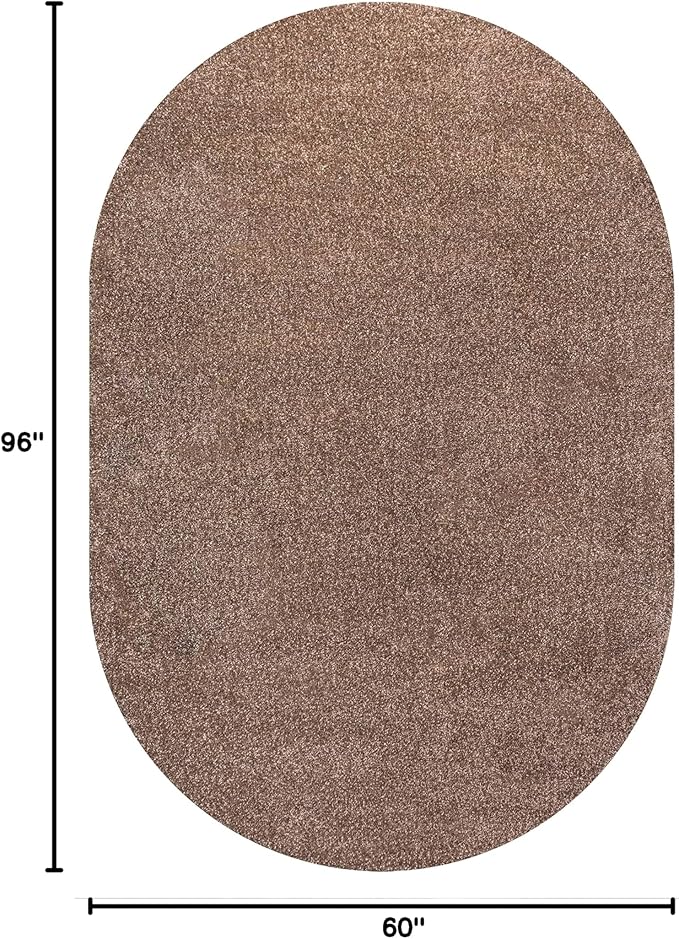 Eyely UES100J-5OV Supersoft Haze Solid Low-Pile Indoor Area Rug, Coastal, Bohemian, Minimalist, Classic, Casual for Bedroom,Kitchen,Living Room,Non Shedding,Easy-Washing, Brown, 5 X 8 Oval
