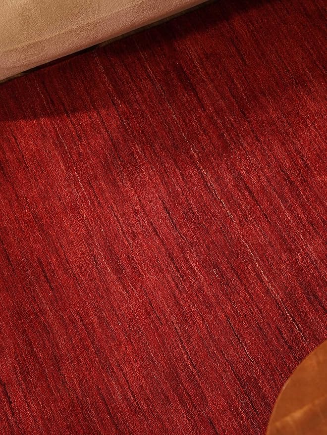 Hand Knotted Loom Wool ECO-Friendly Area Rugs - 10'x10', Square, Red Color, Solid Plain Design, High Pile Thick Handmade Anti Skid Area Rugs for Living Room, Bed Room (L00111)