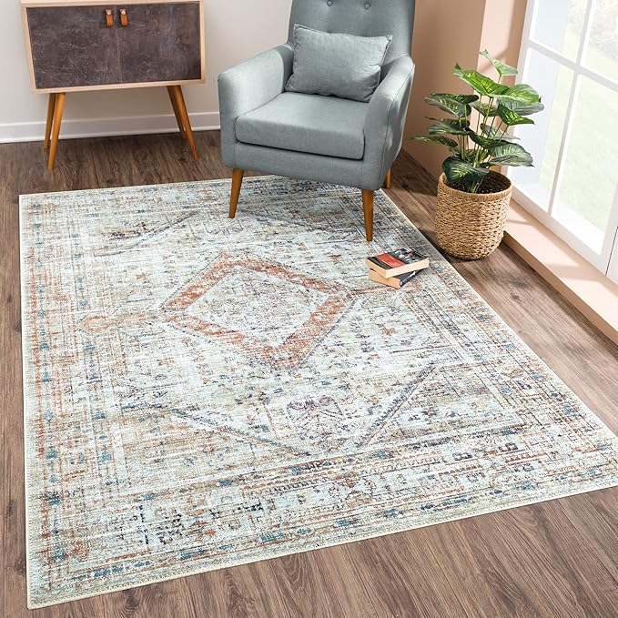 Bloom Rugs Washable Non-Slip 5' x 7' Rug - Peach/Beige Traditional Area Rug for Living Room, Bedroom, Dining Room, and Kitchen - Exact Size: 5' x 7'