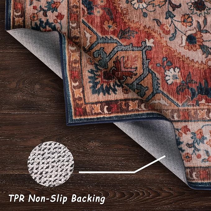 vivorug 6x9 Area Rug, Ultra-Soft Washable Rug for Living Room, Dinner Room, Bedroom, Non-Slip Vintage Beige Rug, Indoor Carpet Large Area Rug