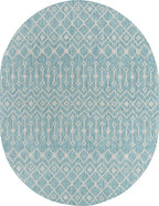 Unique Loom Outdoor Trellis Collection Area Rug - Tribal Trellis (7' 10" x 10' Oval, Aqua/ Ivory)
