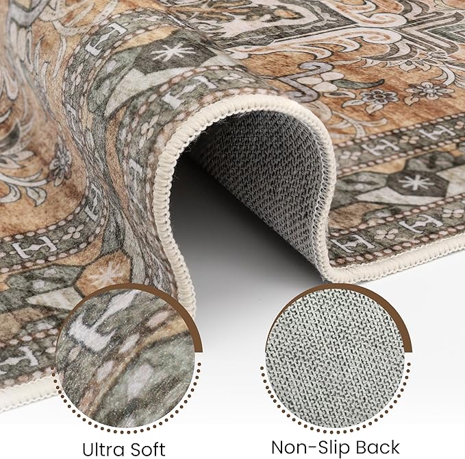 Washable Runner Rug 2x6 | Non Slip Rug Runners for Hallways, Entryways, Kitchens, Bathrooms, Bedrooms | Ultra-Soft Flannel Carpet Runners with Rubber Backing (Light Sage Brown, 2x6)