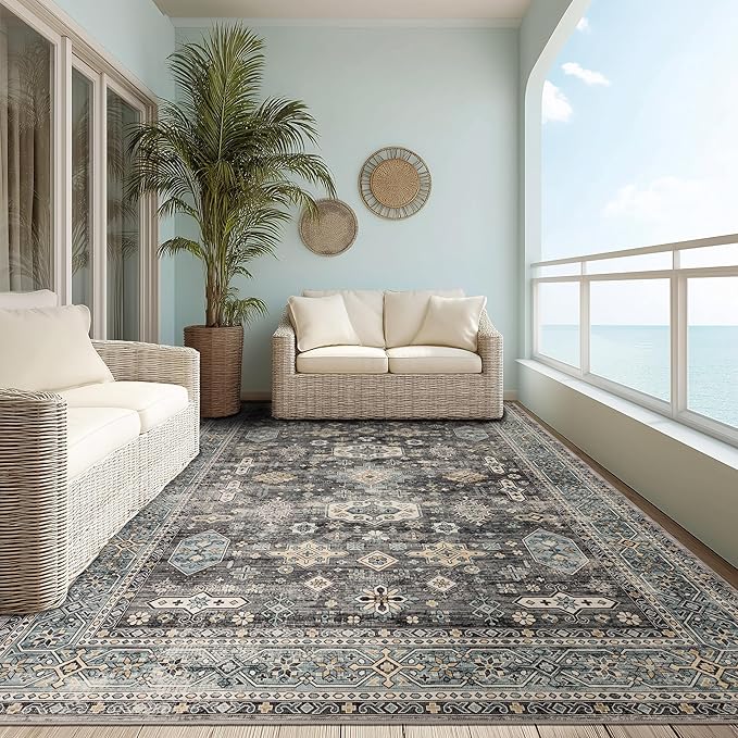 Area Rug Non Slip Machine Washable Ultra Soft Living Room/Bedroom/Kitchen/Outdoor/Classroom Silver, 8'×10'