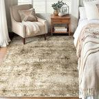 5x7 Machine Washable Area Rug for Living Room, Brown Modern Vintage Abstract Rug Large Non-Slip Low Pile Soft Faux Wool Carpet, Kids and Pets Friendly for Bedroom Dining Room Farmhouse Home Decor Rug