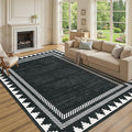 Modern Low Pile Non Slip 5x7 Machine Washable Living Room Area Rug Foldable Modern Geometric Soft Floor Carpet Geometric Bordered Stain Resistant Indoor Rug with Rubber Back, Black