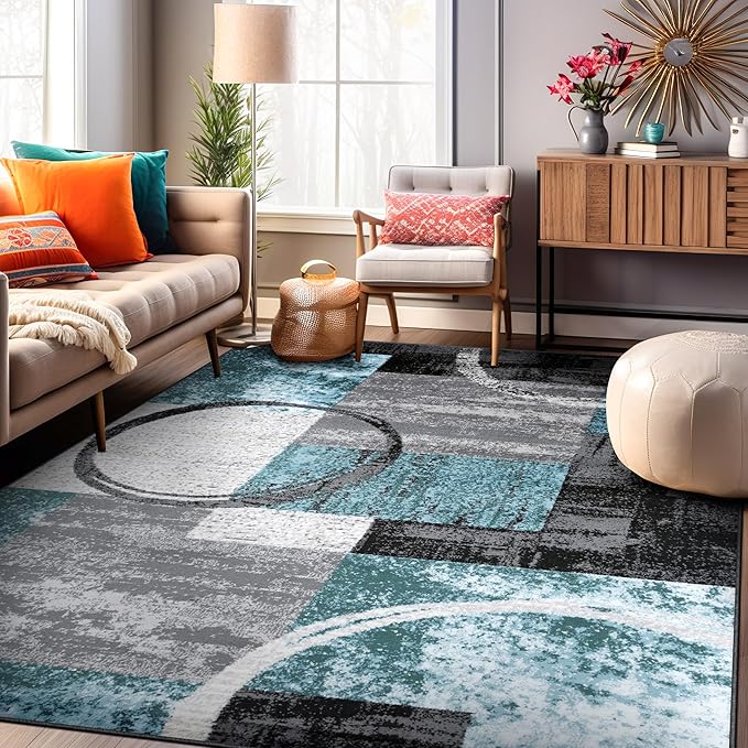 Rugshop Contemporary Circle Design Area Rug, Non-Shedding Carpet for Large Living Room, Dining Room, or Open Space, Gray, 10' x 14'