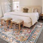 Washable Area Rug 8'x10' Boho Chic Medallion Distressed Design Non-Shedding Easy Care Ideal for High Traffic Areas in Living Room Bedroom Office Coffee Table Large Carpet