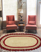 10x16 Oval Jute Rug – Handmade Boho Kilim Rug, Oval Natural Jute, Solid Red Beige, 0.27" Thick Flatweave Carpet for Living Room, Dining Area, Bedroom