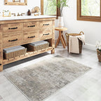 Modern Abstract Beige Gray Area Rug 2x3 Entryway Door Mat Machine Washable Bathroom Throw Carpet Kitchen Indoor Low Pile Non Slip Distressed Laundry Living Dining Room Bedroom Office