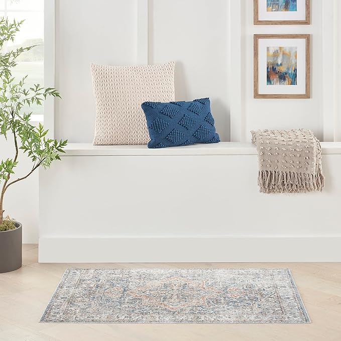Nourison Home Astra Machine Washable Denim Multicolor 4' x 6' Area Rug - Easy Clean, Non Shedding, Bed Room, Living Room, Dining Room, Kitchen (4' x 6')