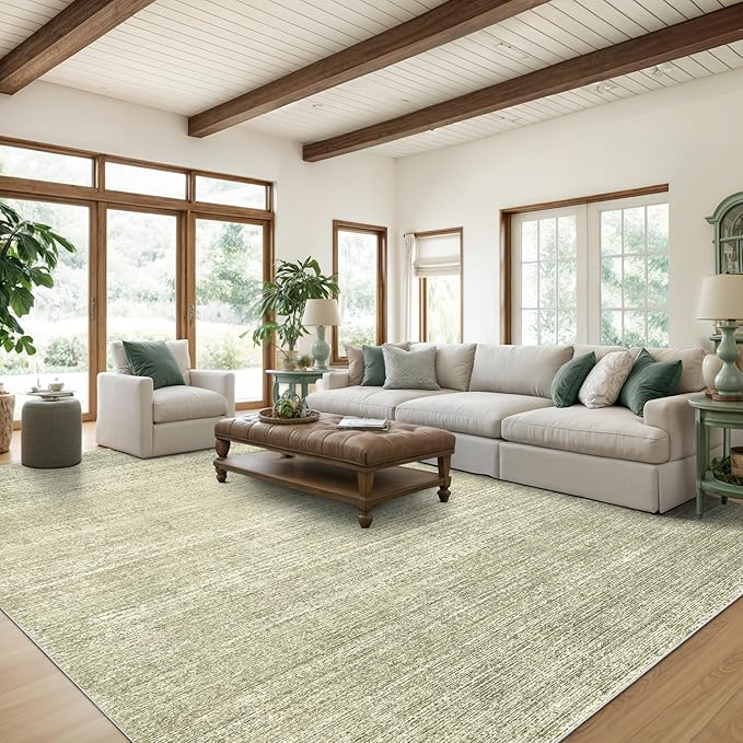 Valenrug Washable Rug 5x7 - Stain Resistant 5x7 Area Rugs for Living Room, Non Slip Backing Printed Rugs for Bedroom, Folable Machine Washable Area Rug (5'x7', Green)