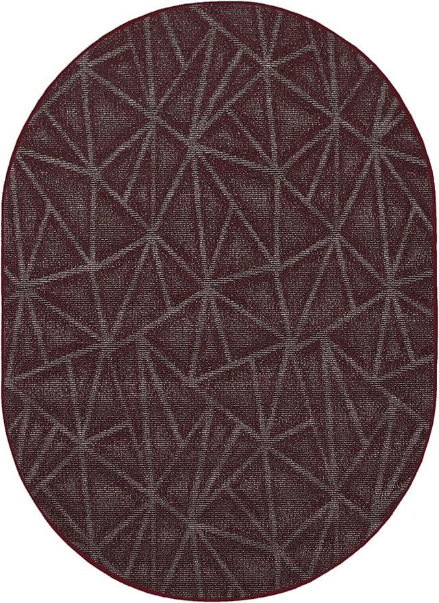 Furnish my Place Geometrical Pattern Indoor/Outdoor Refine Burgundy Abstract Area Rug, Doorway Mat, Contemporary Rug for Living Room, Entryway, Made in USA - 2' x 6' Oval