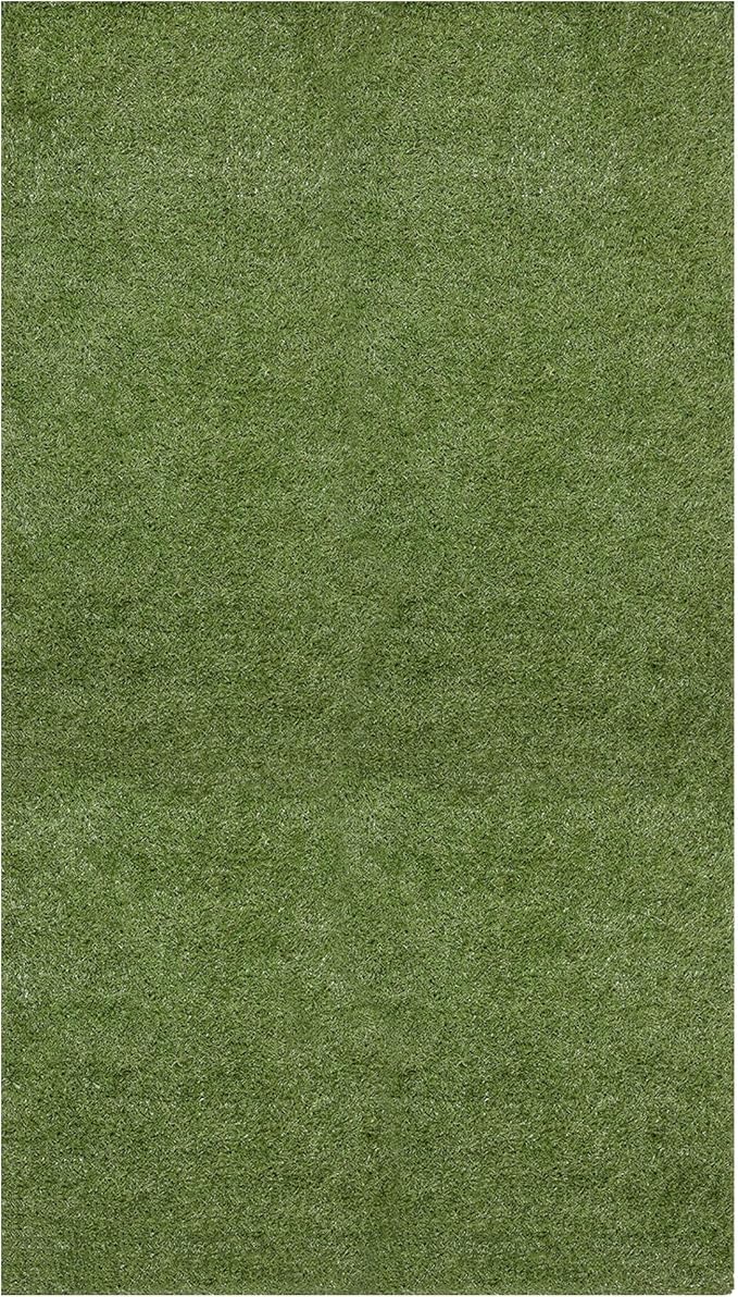 Ottomanson 6'6" x 19' Artificial Faux Grass Rug - Realistic Turf with UV Protection - Perforated for Easy Drainage - Durable, Hose-Off Synthetic Lawn Carpet for Indoor & Outdoor Use, Green
