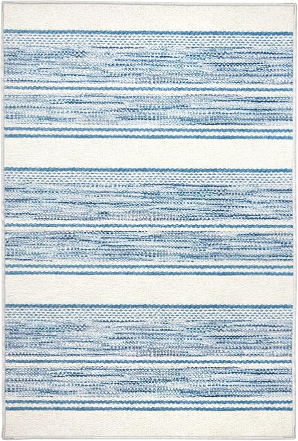 Dash & Albert Ellington Stripe Blue Machine Washable Rug, 4 X 6 Feet, Blue Stripe Pattern