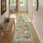 DUKINO Runner Rug, 2x7 Boho Kitchen Rug for Hallways with Low Pile Design, Washable Non Slip Backing Soft Floral Runner for Kitchen, Hallway, Entryway, Bedroom, Laundry, Green